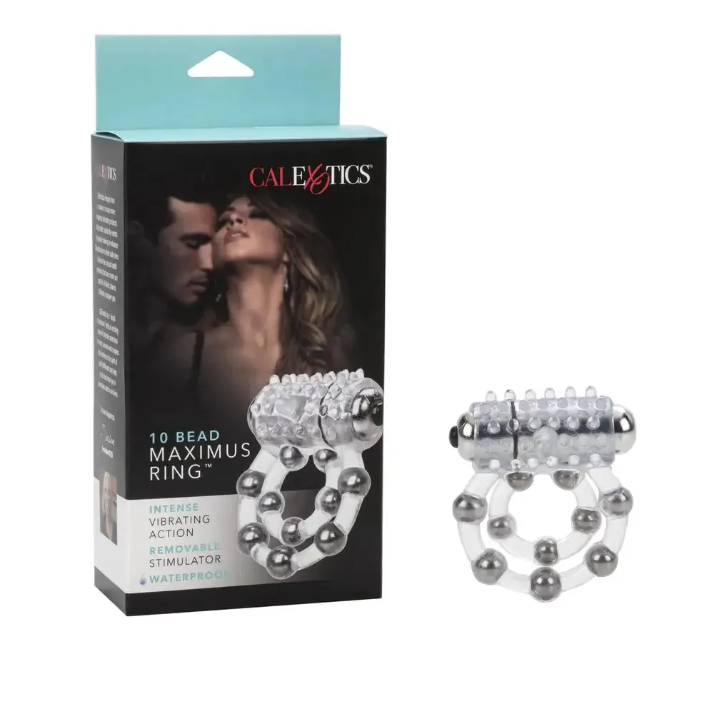 California Exotic Clear Jelly Vibrating Cock Ring with 10 Stroker Beads