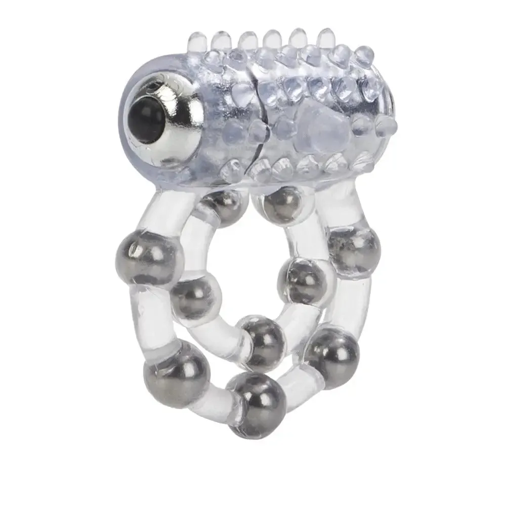 California Exotic Clear Jelly Vibrating Cock Ring with 10 Stroker Beads
