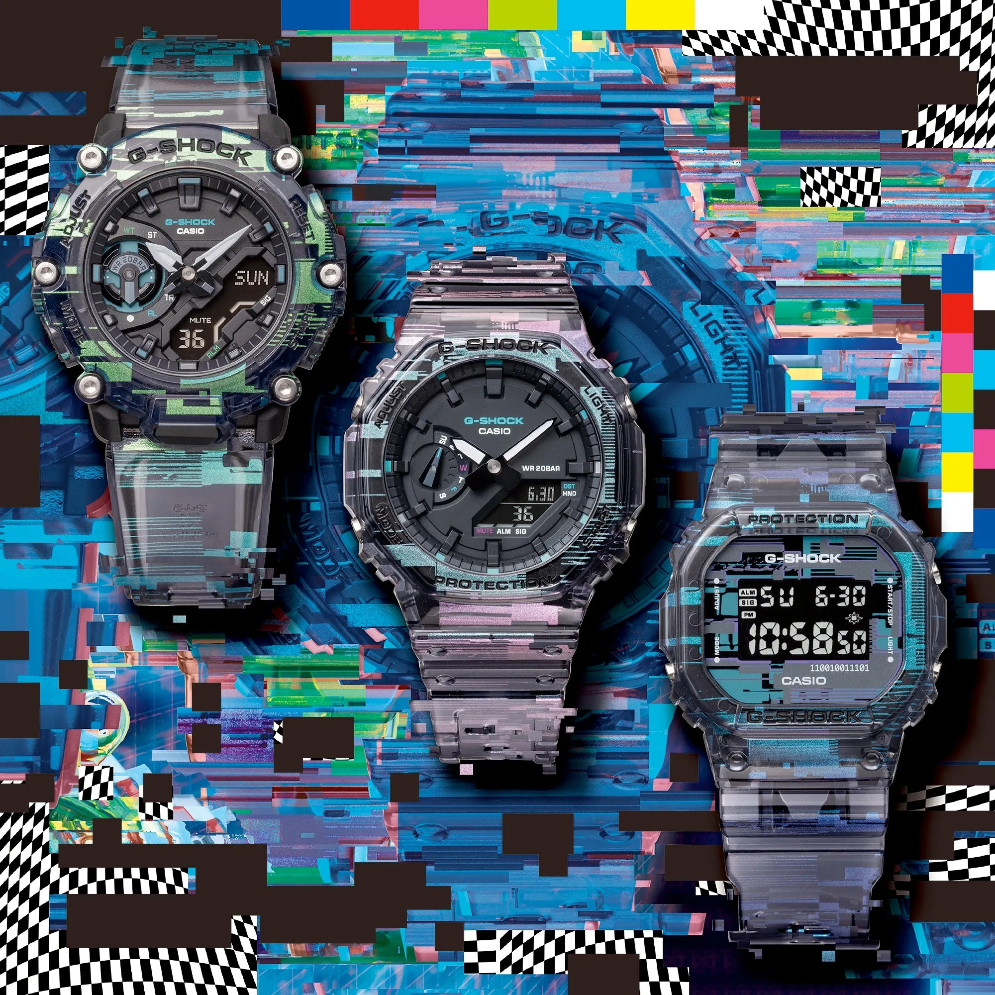 CASIO G-Shock GA2200NN-1A Digital Glitch Effect Clear Jelly Watch Limited