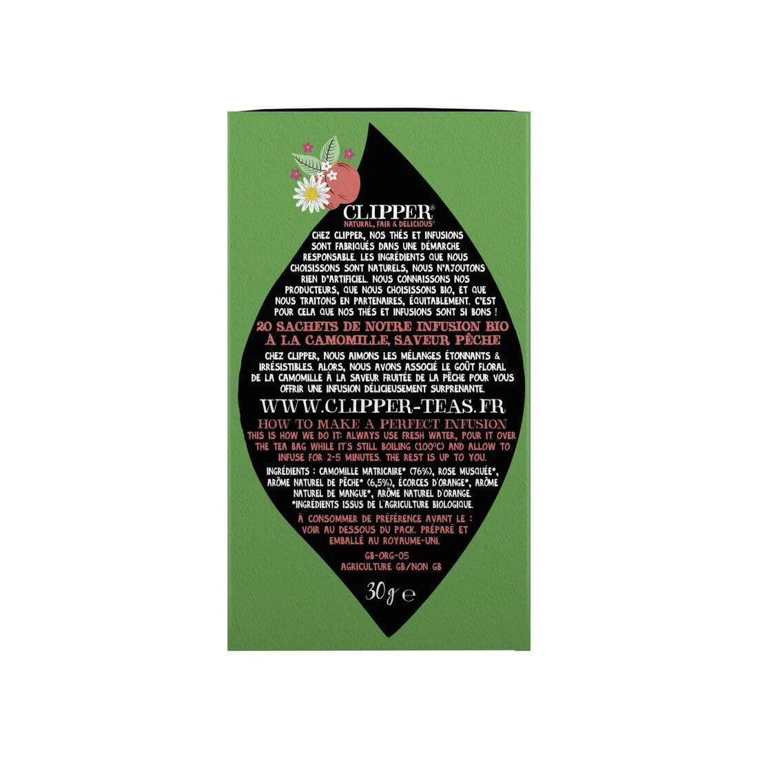 Clipper Infusion Camomille Pêche Bio - 20 sachets