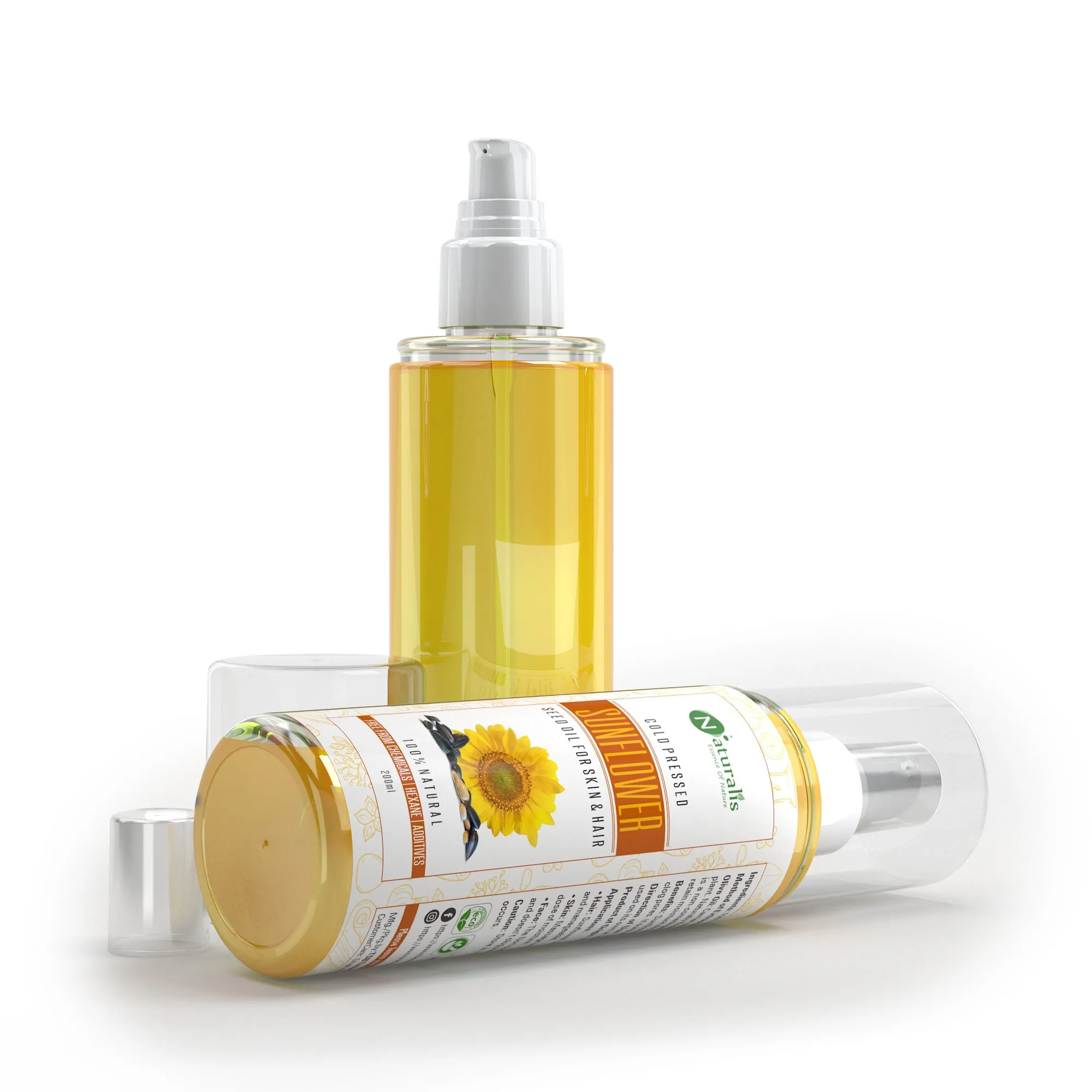 Cold Pressed Sunflower Carrier Oil for Skin, Hair & Lips, 200ml