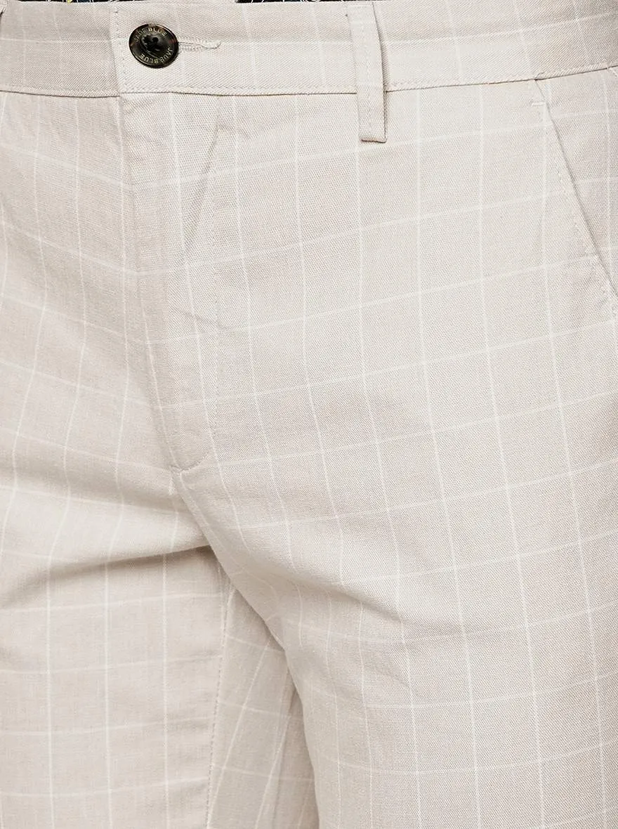 Cream Checked Uno Fit Casual Trouser | JadeBlue