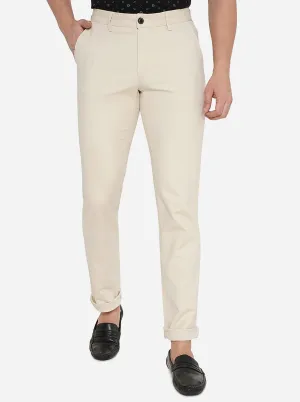 Cream Solid Uno Fit Casual Trouser | JadeBlue