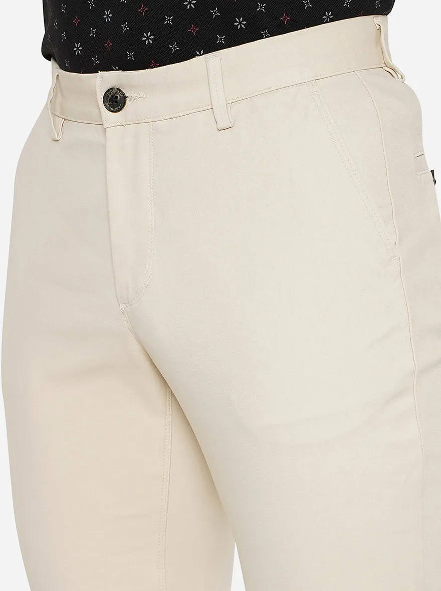 Cream Solid Uno Fit Casual Trouser | JadeBlue