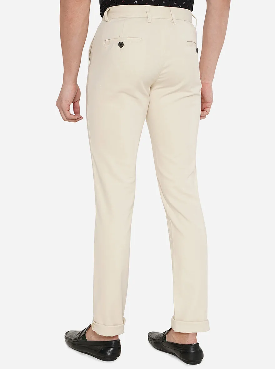 Cream Solid Uno Fit Casual Trouser | JadeBlue
