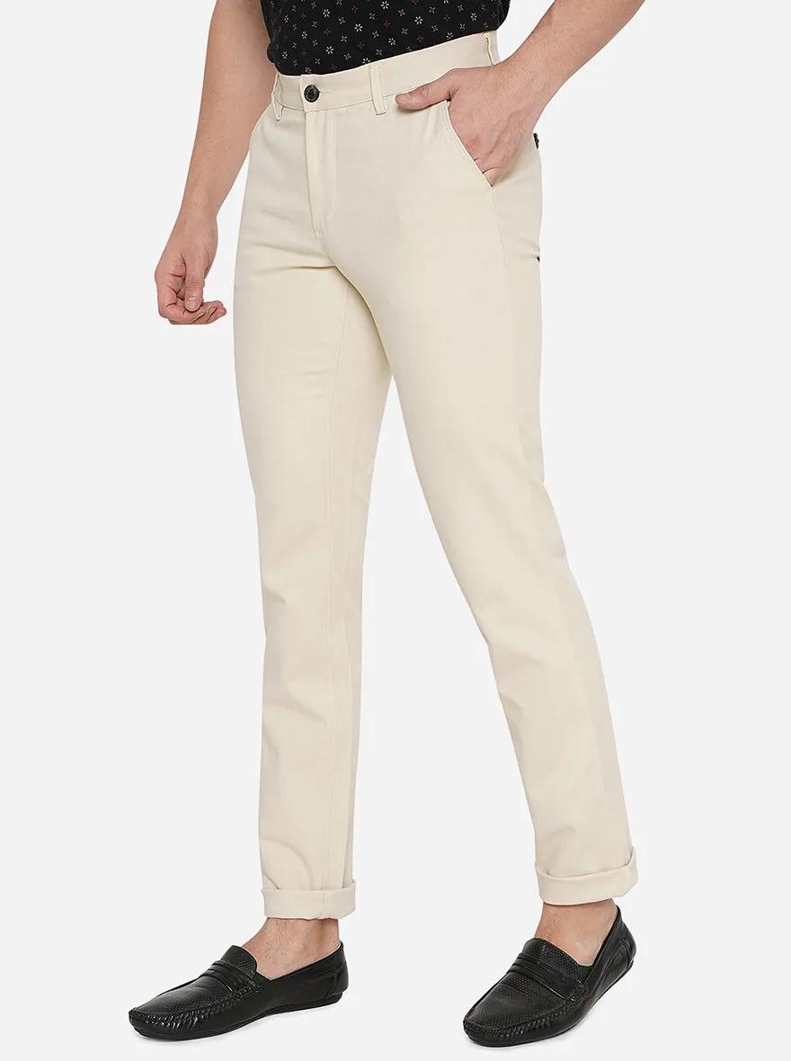 Cream Solid Uno Fit Casual Trouser | JadeBlue