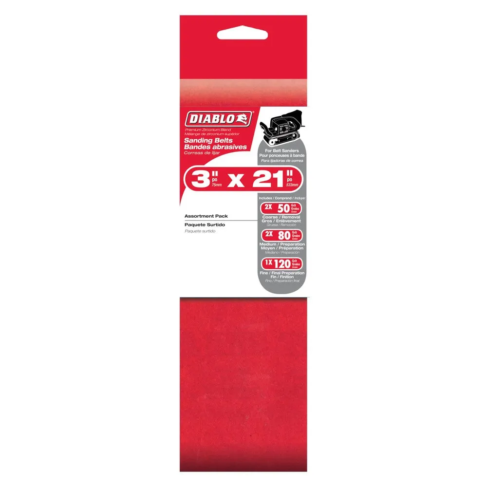 Diablo 3" x 21" Assorted Belt Pack (5 Pack)