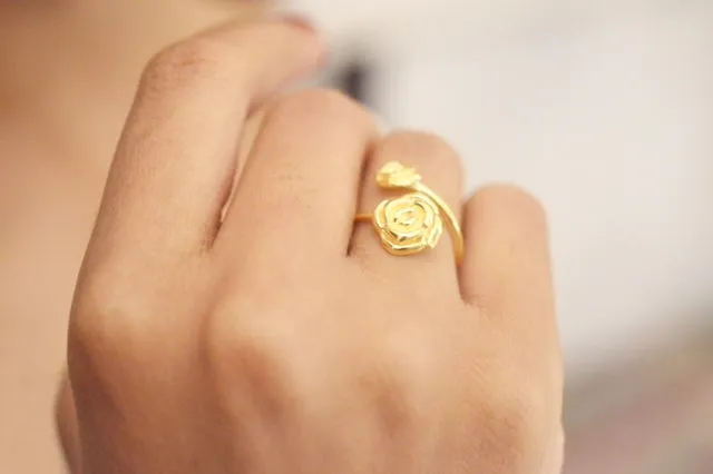 Double Rose Open Ring, One Size, Rose Gold Vermeil