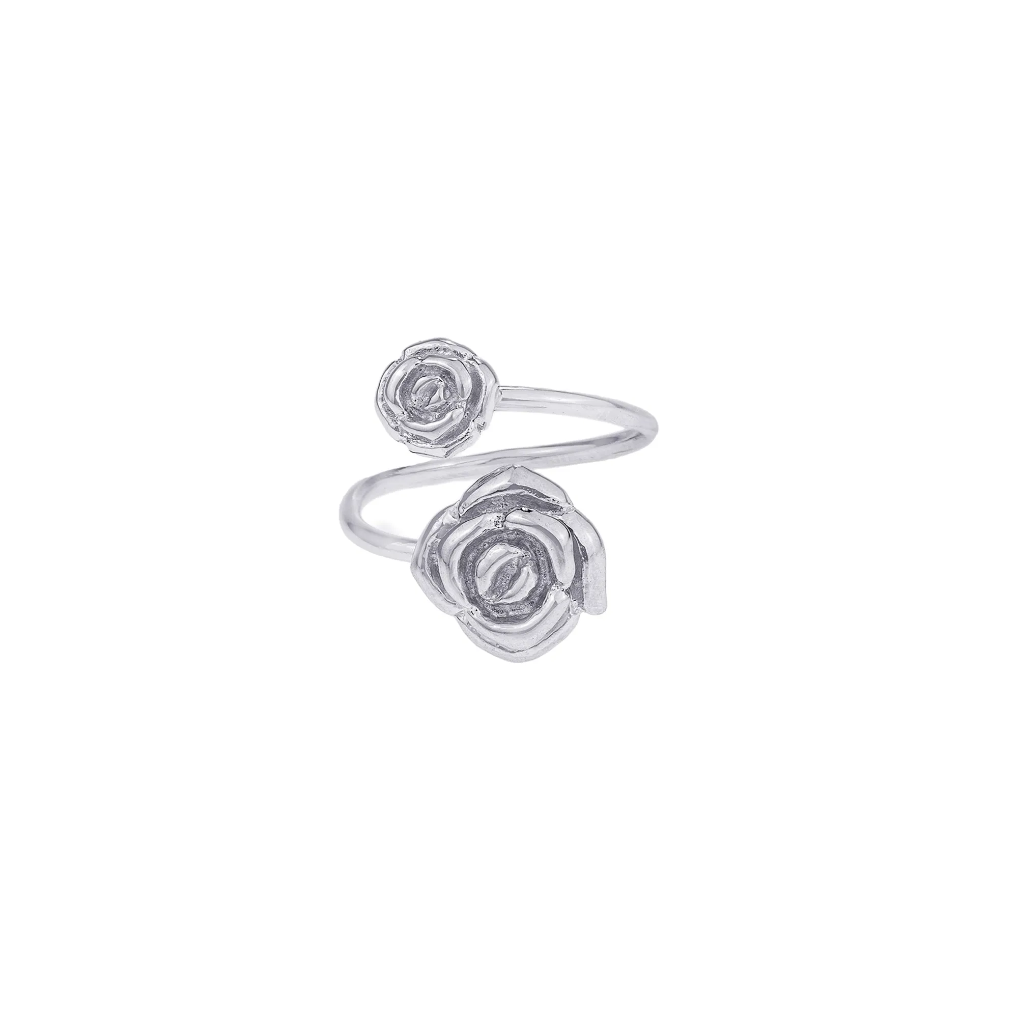 Double Rose Open Ring, One Size, White Rhodium