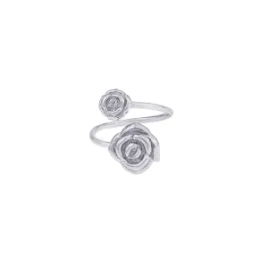Double Rose Open Ring, One Size, White Rhodium