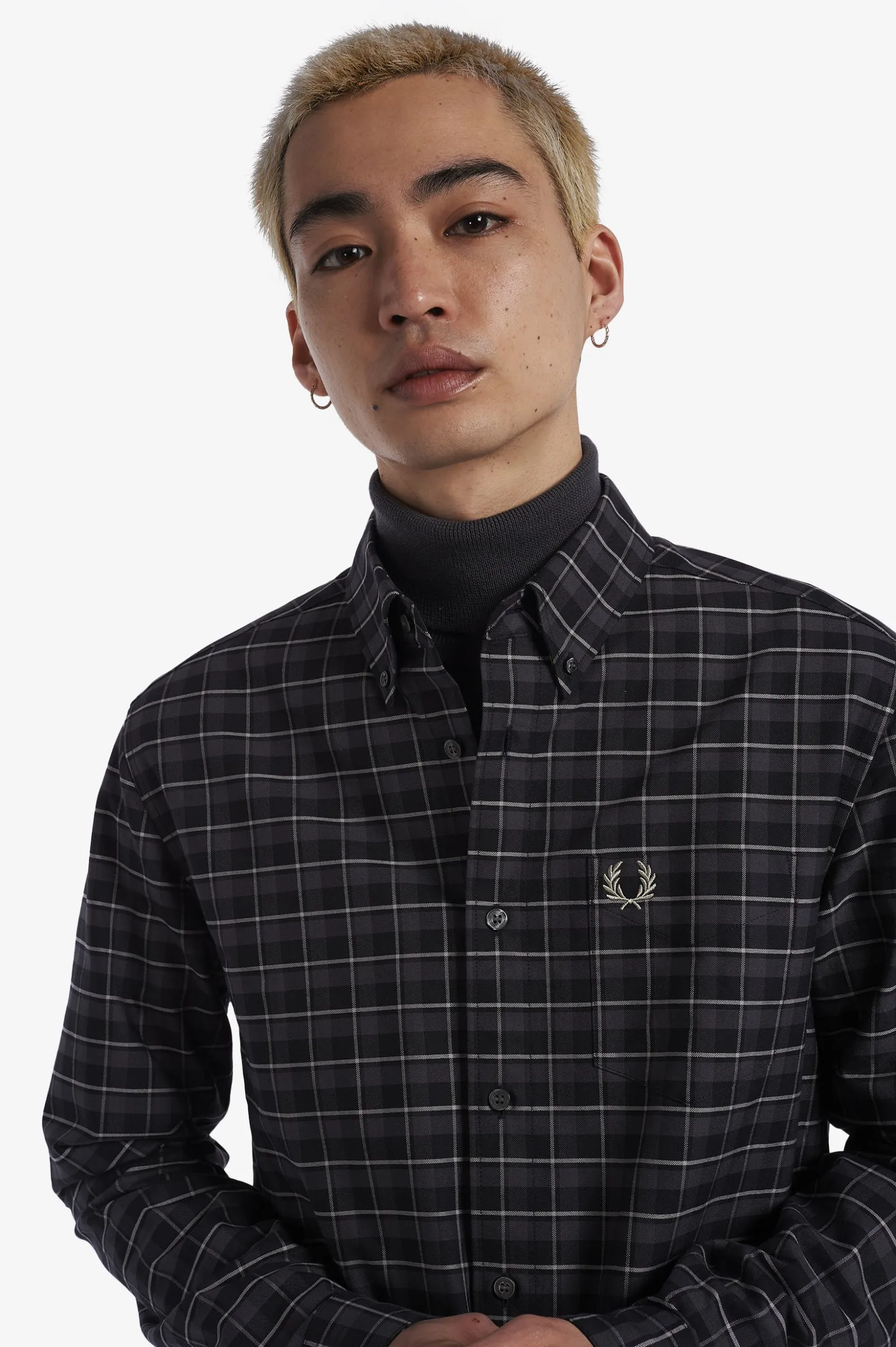 Fred Perry M4657 Oxford Check Shirt G85 Gunmetal Grey