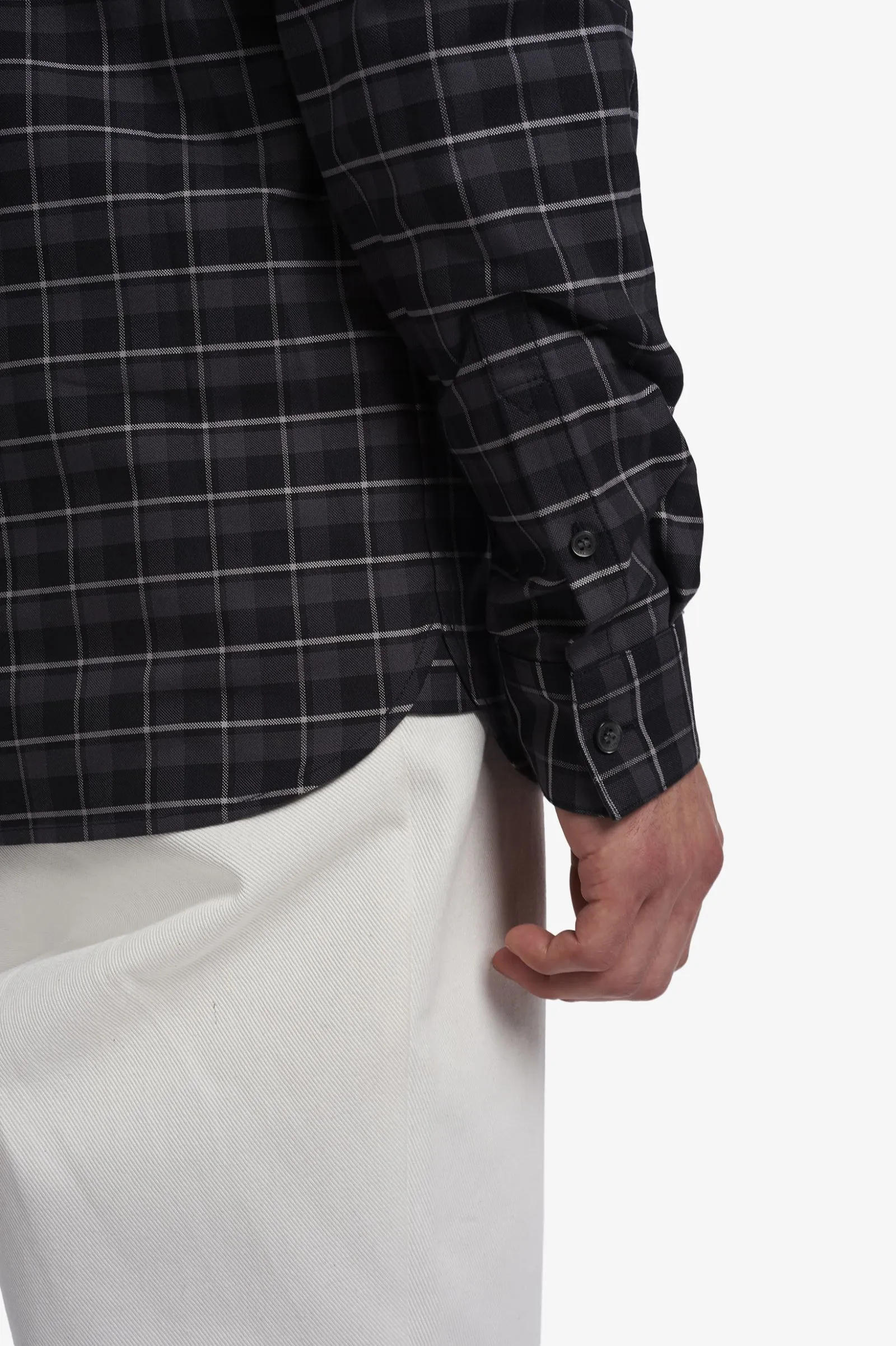 Fred Perry M4657 Oxford Check Shirt G85 Gunmetal Grey