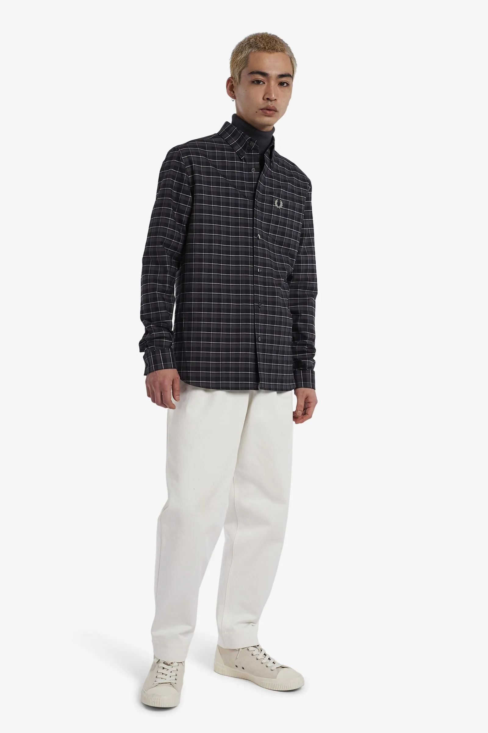Fred Perry M4657 Oxford Check Shirt G85 Gunmetal Grey
