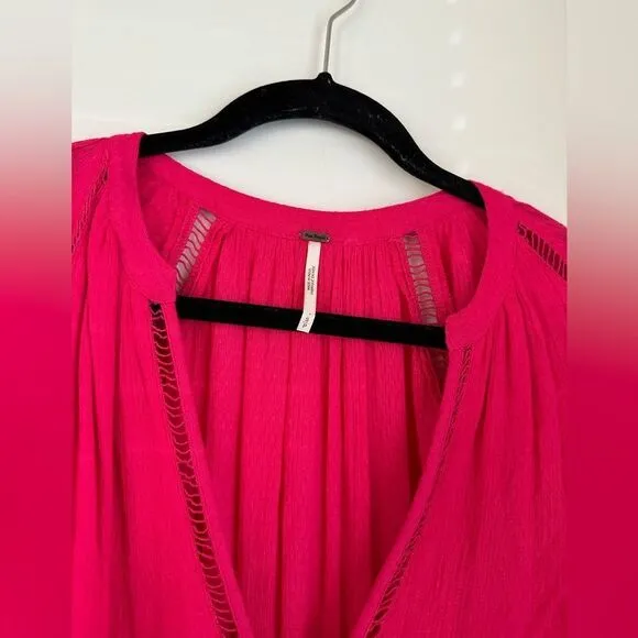FREE PEOPLE FP Go Lightly V-Neck 3/4 Dolman SLEEVESwing Dress in hot pink