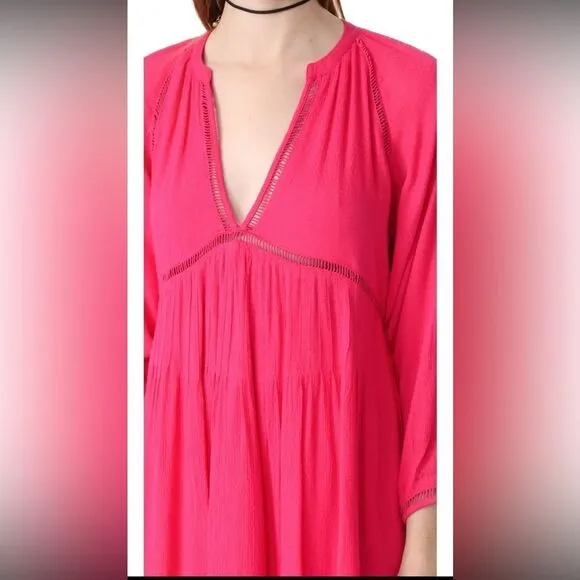 FREE PEOPLE FP Go Lightly V-Neck 3/4 Dolman SLEEVESwing Dress in hot pink