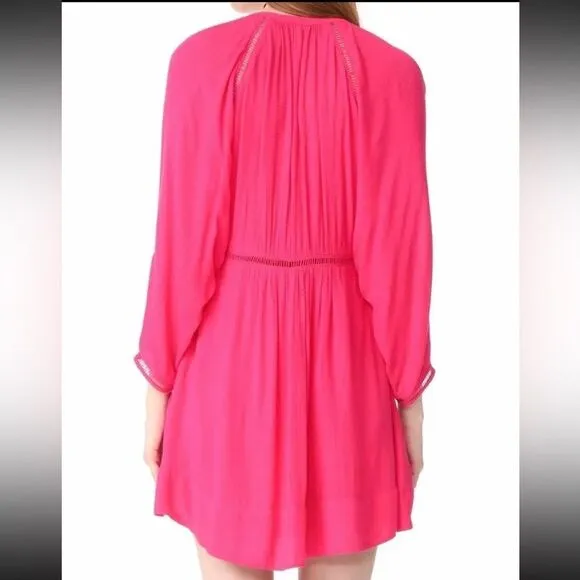 FREE PEOPLE FP Go Lightly V-Neck 3/4 Dolman SLEEVESwing Dress in hot pink