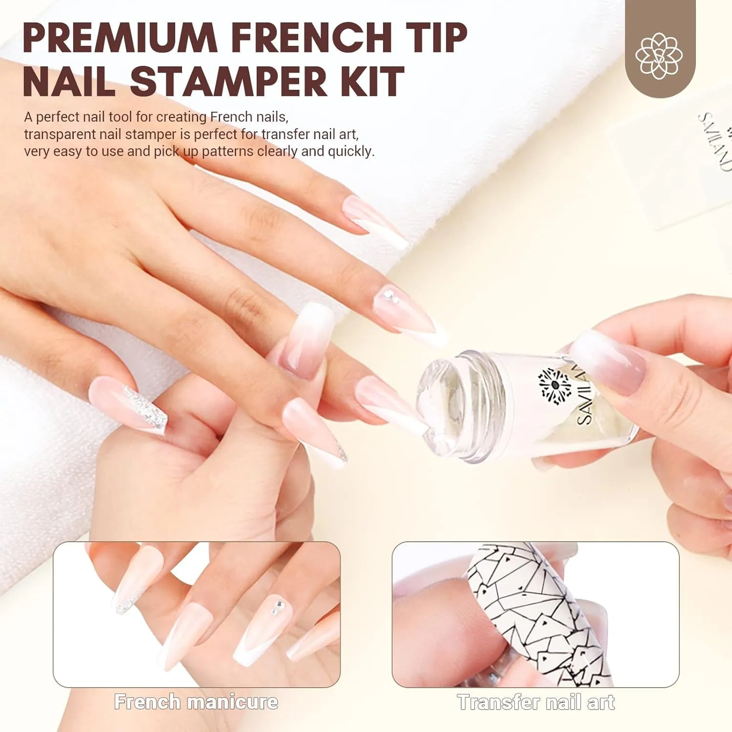 French Tip Stamp: 14PCS French Tip Nail Tool with Replaceable Stamper Head, Clear Silicone Nail Stamper Kit French Nail Stamper with Scrapers for French Manicure Tool Home DIY Nail Art Salon