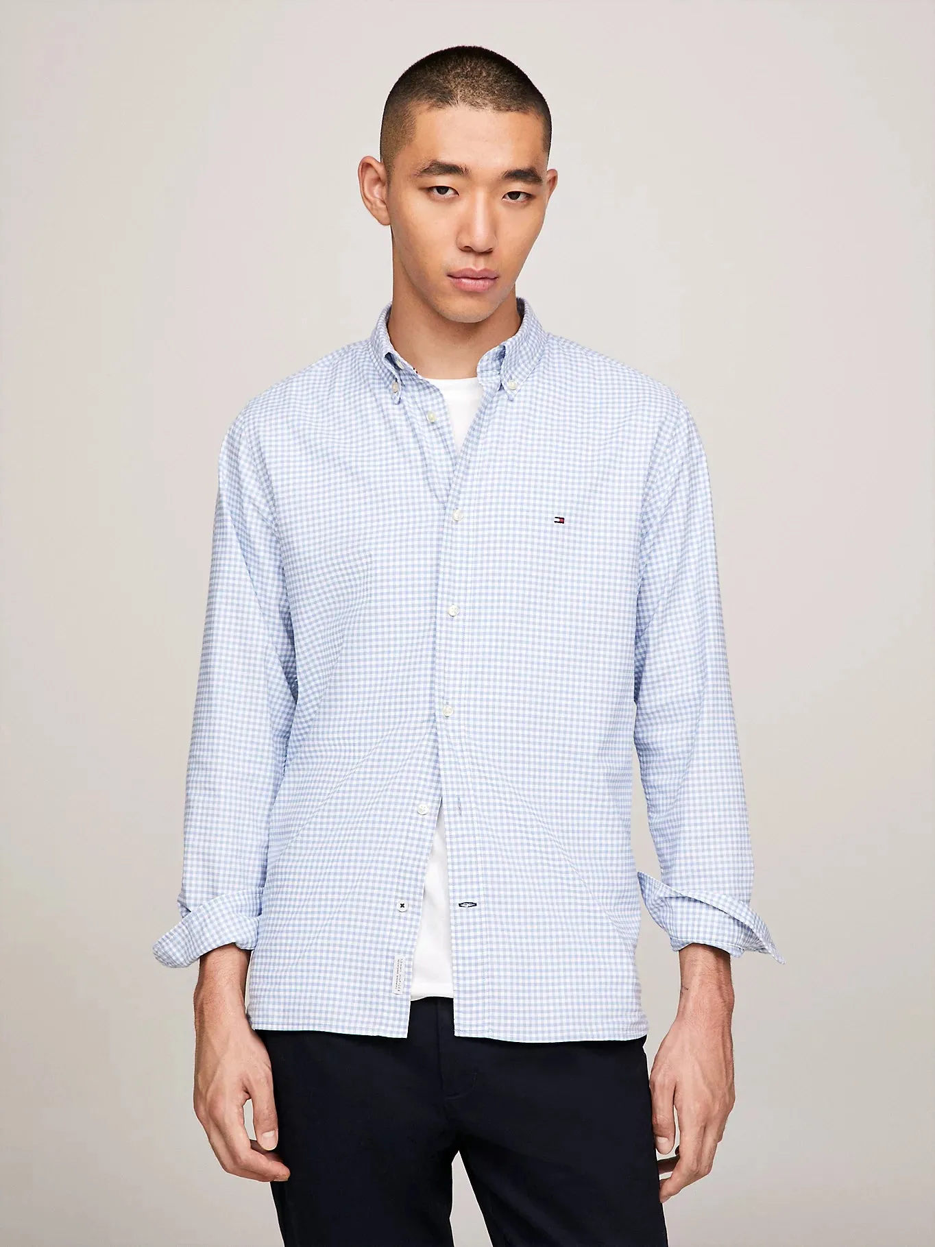 Gingham Check Regular Oxford Shirt in Cloudy Blue