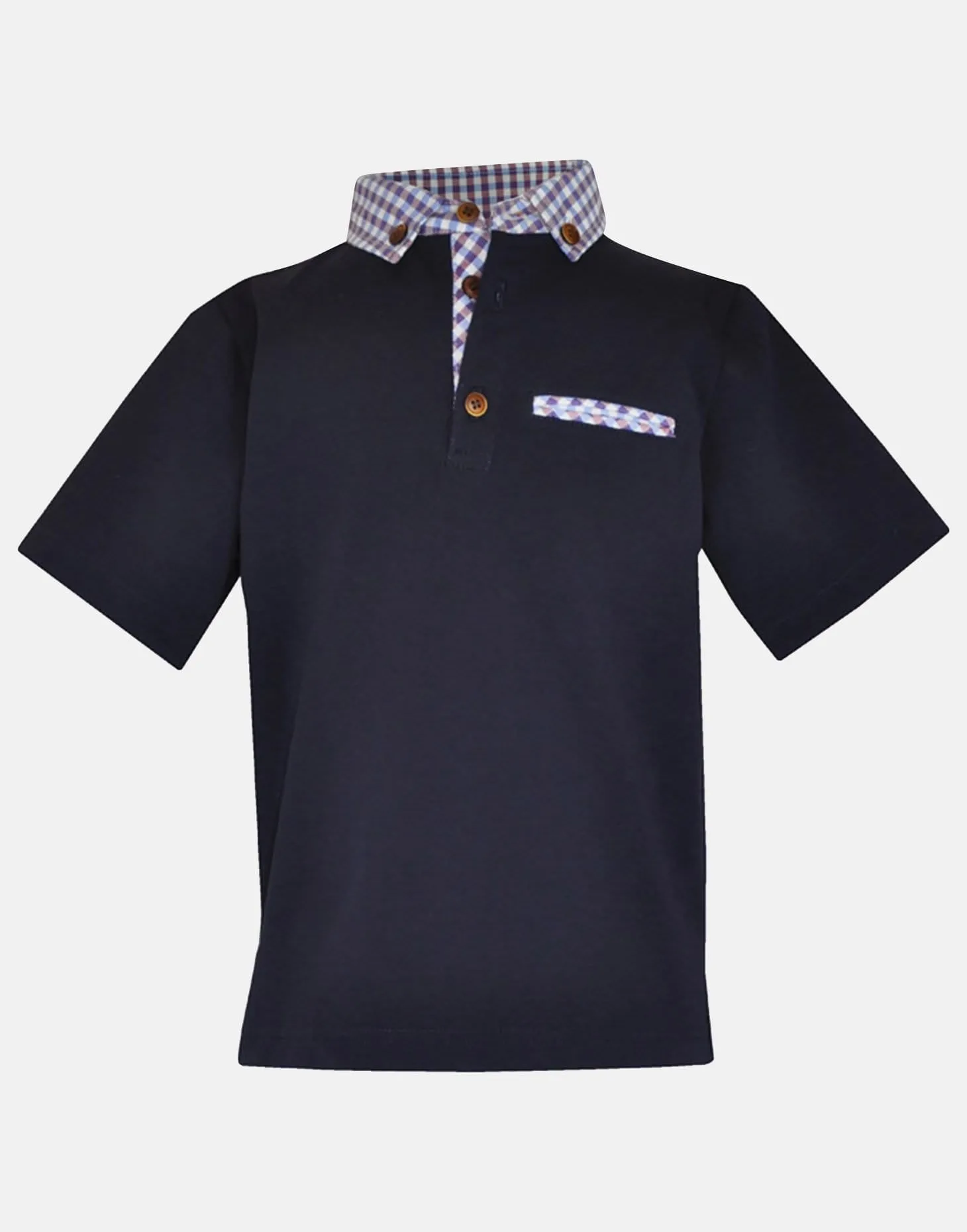 Harold: Navy gingham trim polo