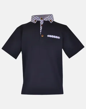 Harold: Navy gingham trim polo