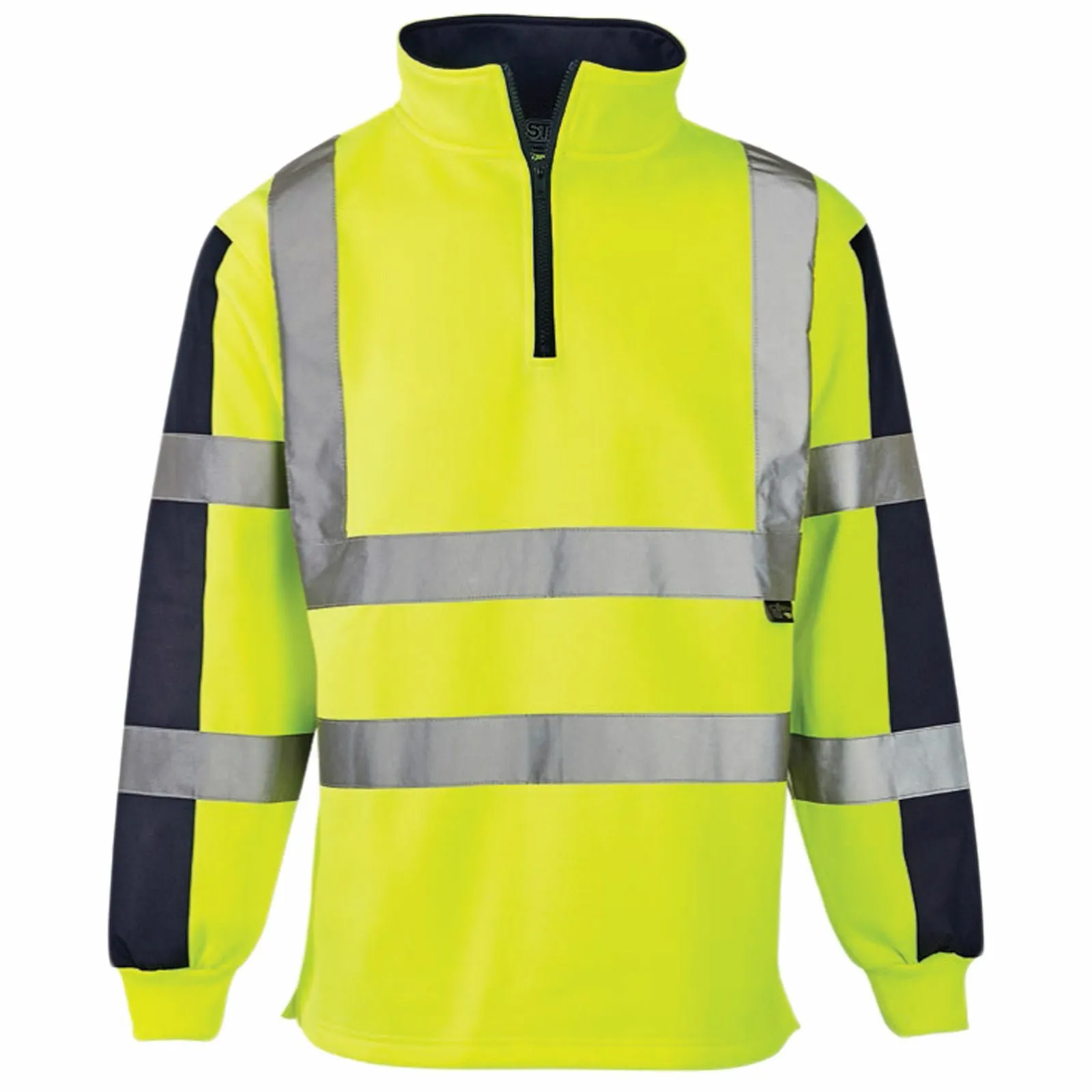 HI VIS VIZ TWO TONE RUGBY SHIRT SWEATSHIRT SAFETY SECURITY WORK WEAR JUMPER TOP