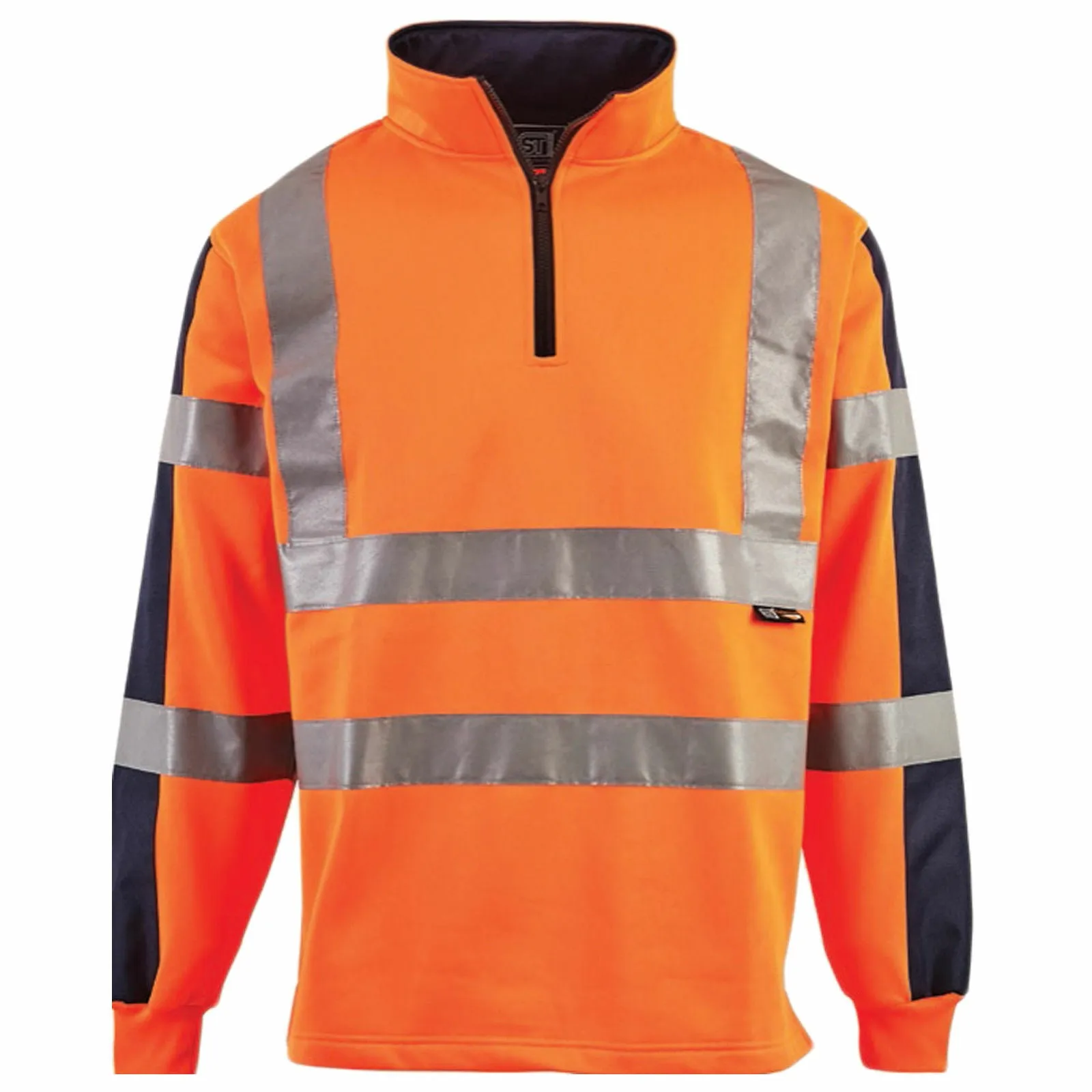HI VIS VIZ TWO TONE RUGBY SHIRT SWEATSHIRT SAFETY SECURITY WORK WEAR JUMPER TOP
