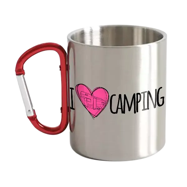 I Love Camping Stainless Steel Double Wall Carabiner Mug 12oz