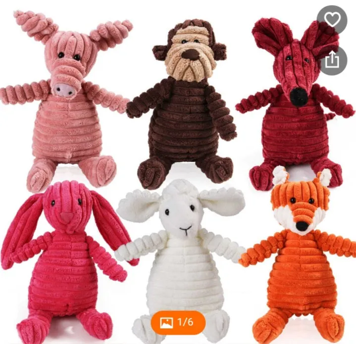'Jelly cat' Corded dog puppy chew toys, active play fetch squeaker soft plush