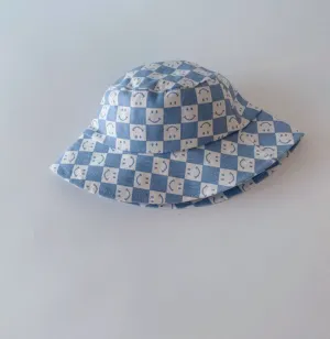 Kids Check Smiley Hat Blue