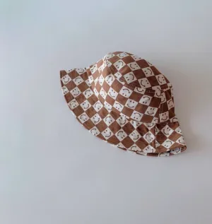 Kids Check Smiley Hat Brown