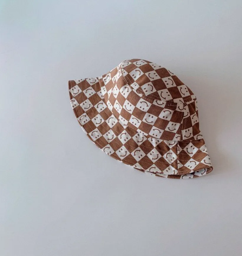 Kids Check Smiley Hat Brown