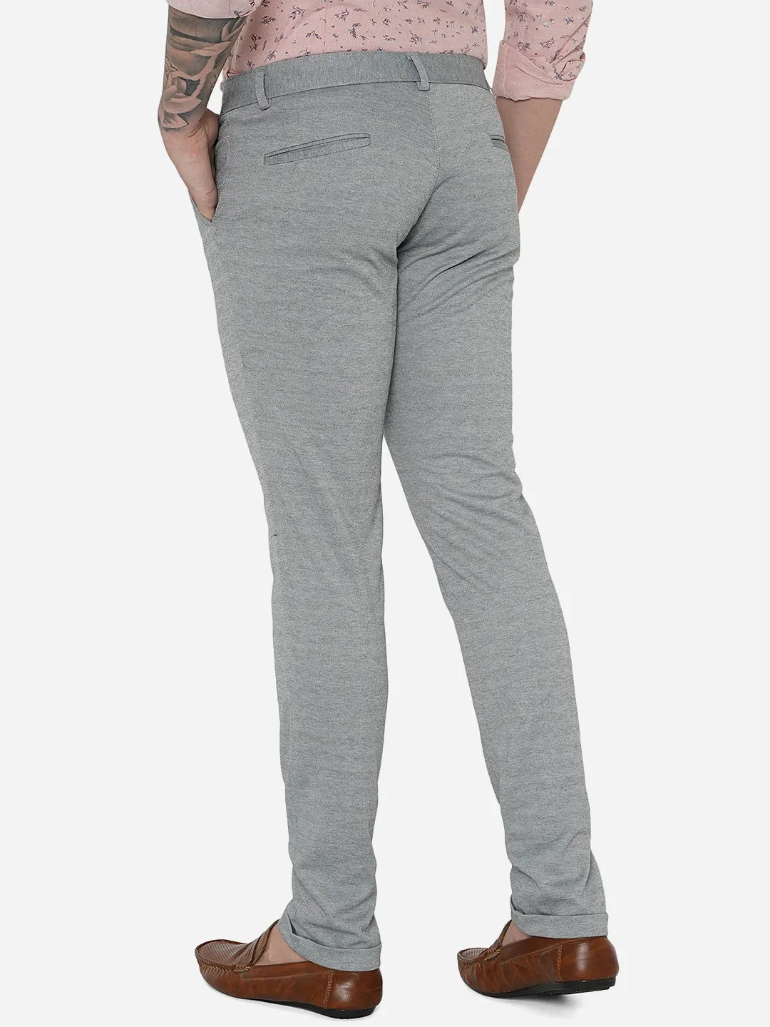 Light Grey Solid Venice Fit Casual Trouser | JadeBlue