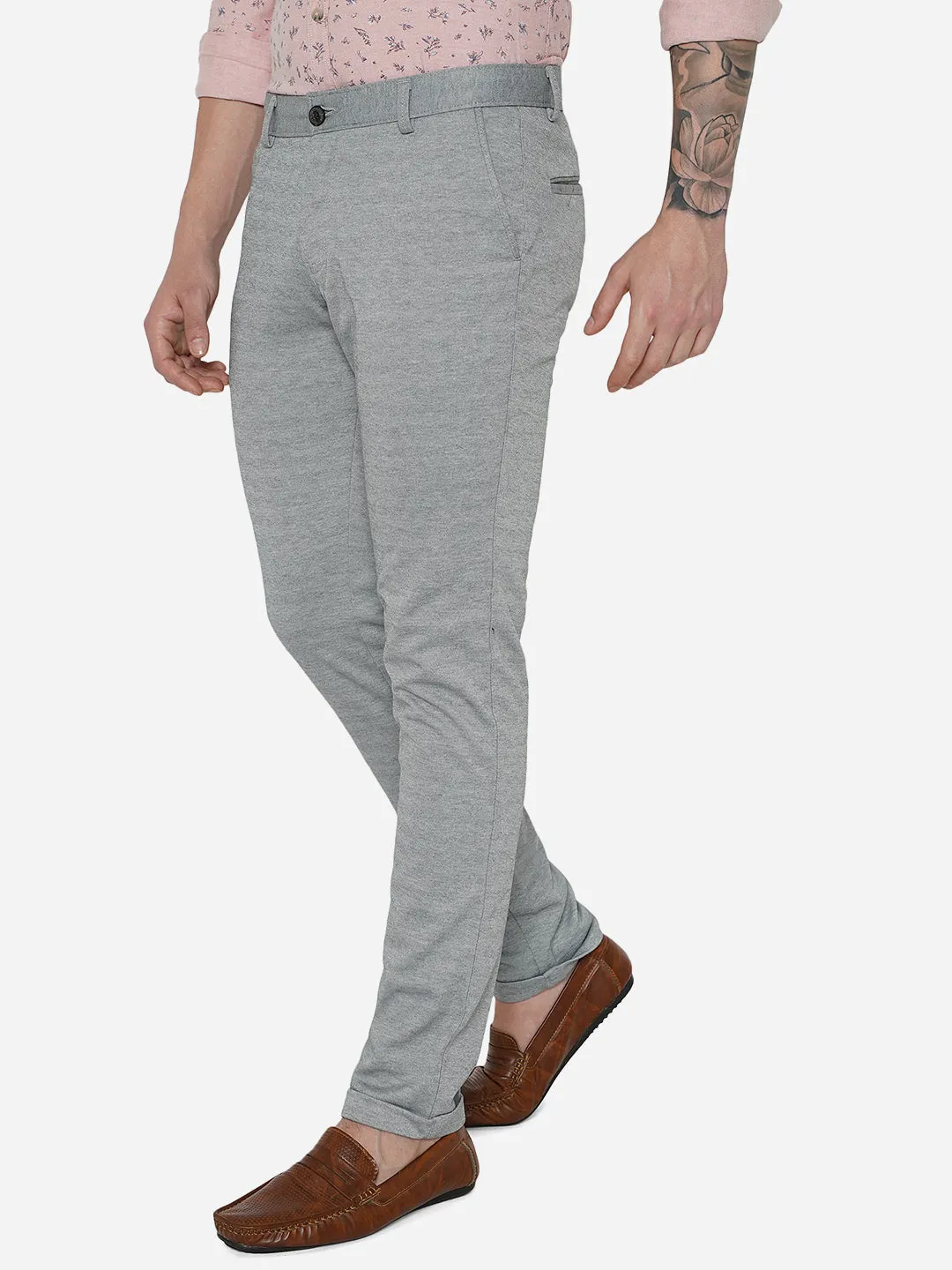 Light Grey Solid Venice Fit Casual Trouser | JadeBlue
