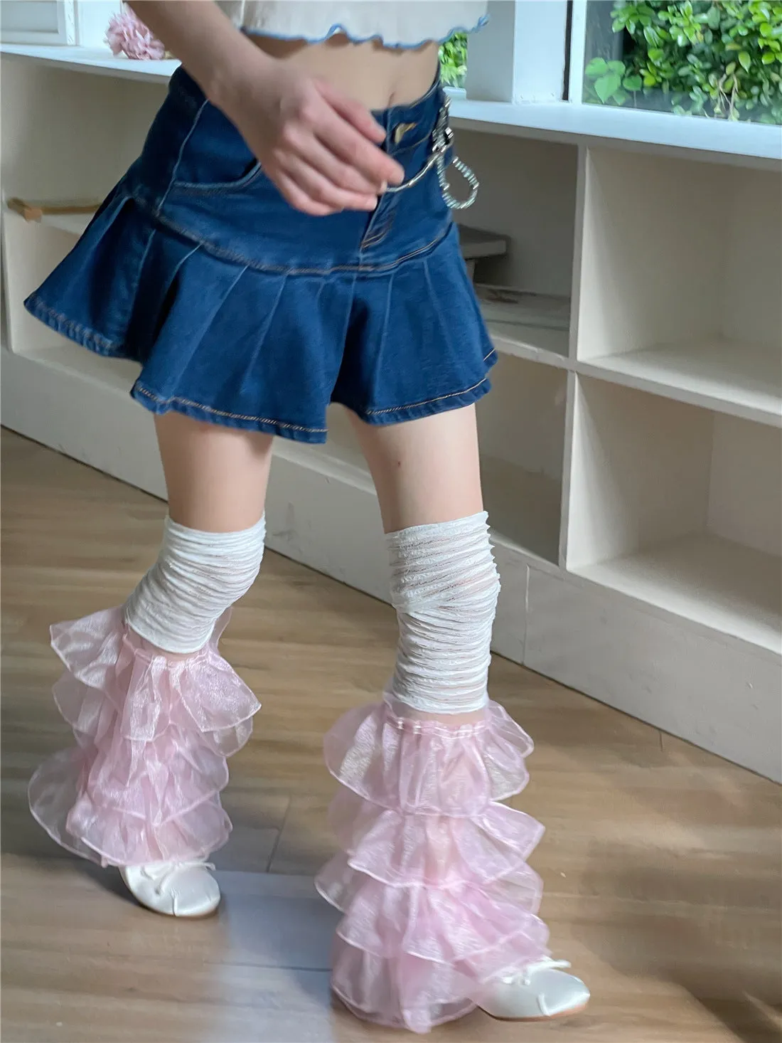 Mary Lace Paneled Leg Cover Sweet Pleated Multi-Layer Leg Covers