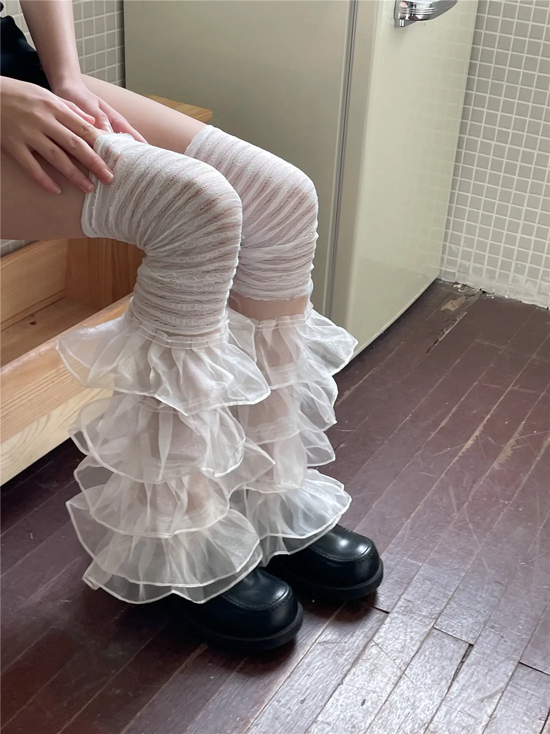 Mary Lace Paneled Leg Cover Sweet Pleated Multi-Layer Leg Covers