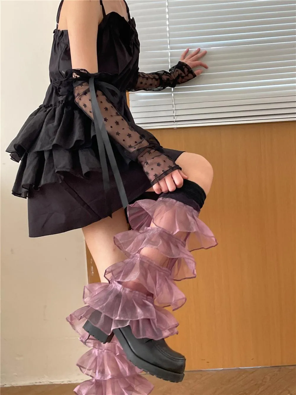 Mary Lace Paneled Leg Cover Sweet Pleated Multi-Layer Leg Covers