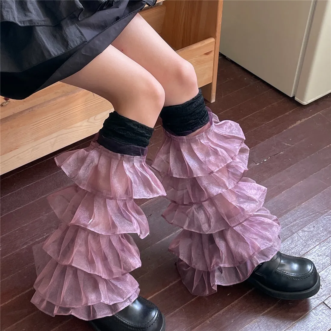 Mary Lace Paneled Leg Cover Sweet Pleated Multi-Layer Leg Covers