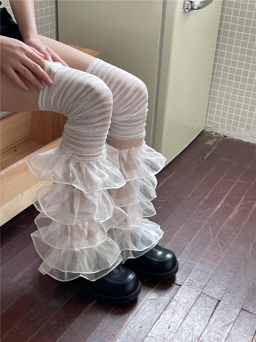 Mary Lace Paneled Leg Cover Sweet Pleated Multi-Layer Leg Covers