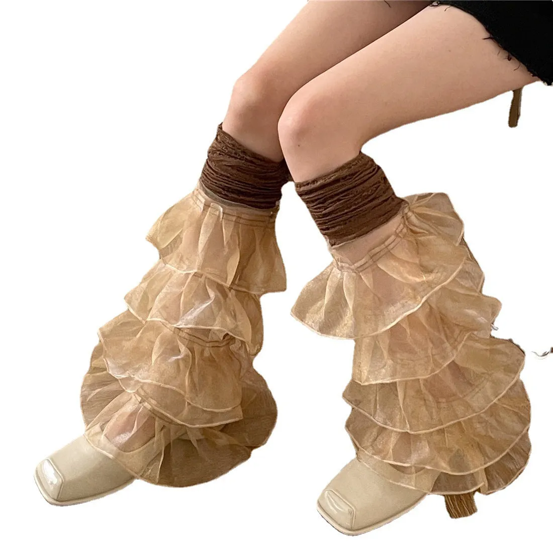 Mary Lace Paneled Leg Cover Sweet Pleated Multi-Layer Leg Covers