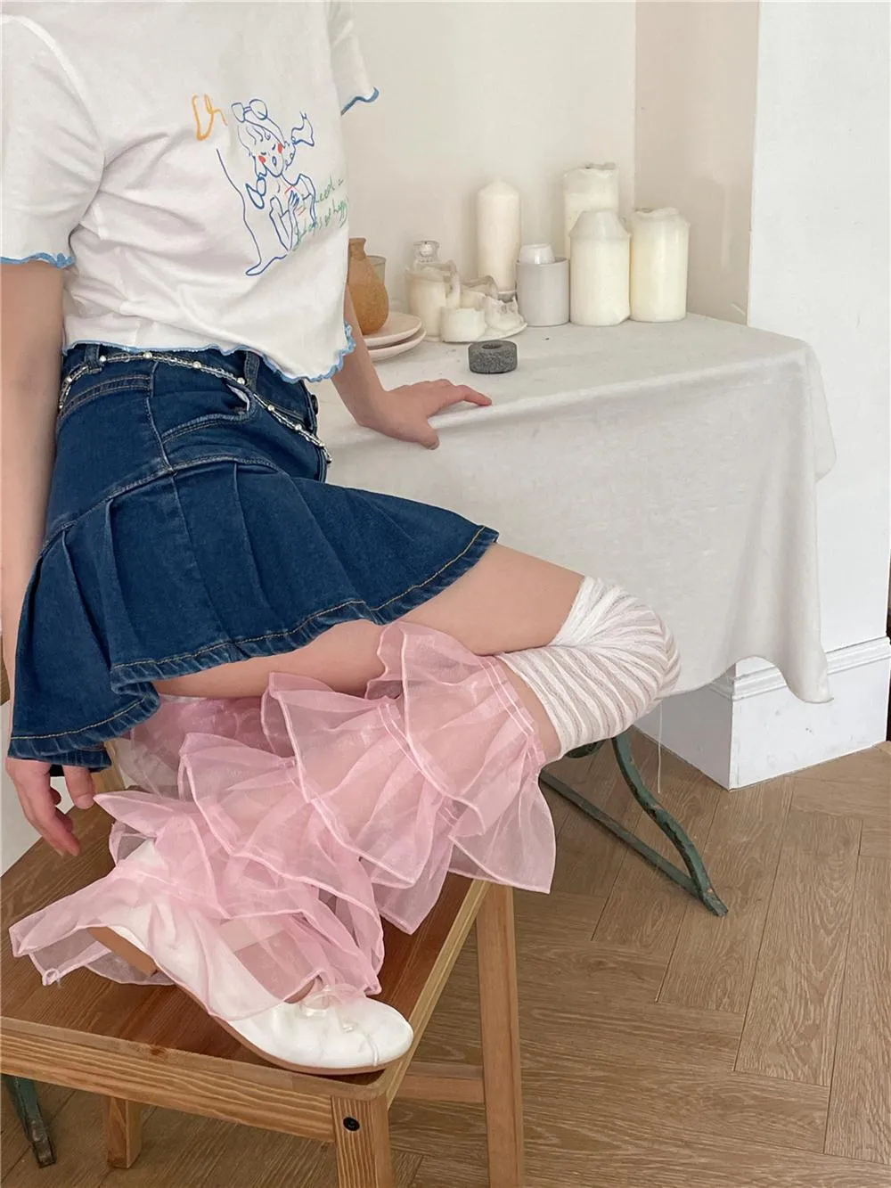 Mary Lace Paneled Leg Cover Sweet Pleated Multi-Layer Leg Covers