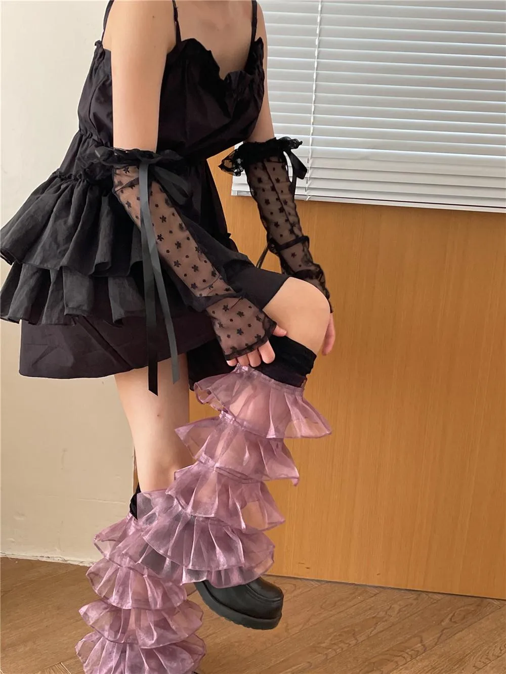 Mary Lace Paneled Leg Cover Sweet Pleated Multi-Layer Leg Covers