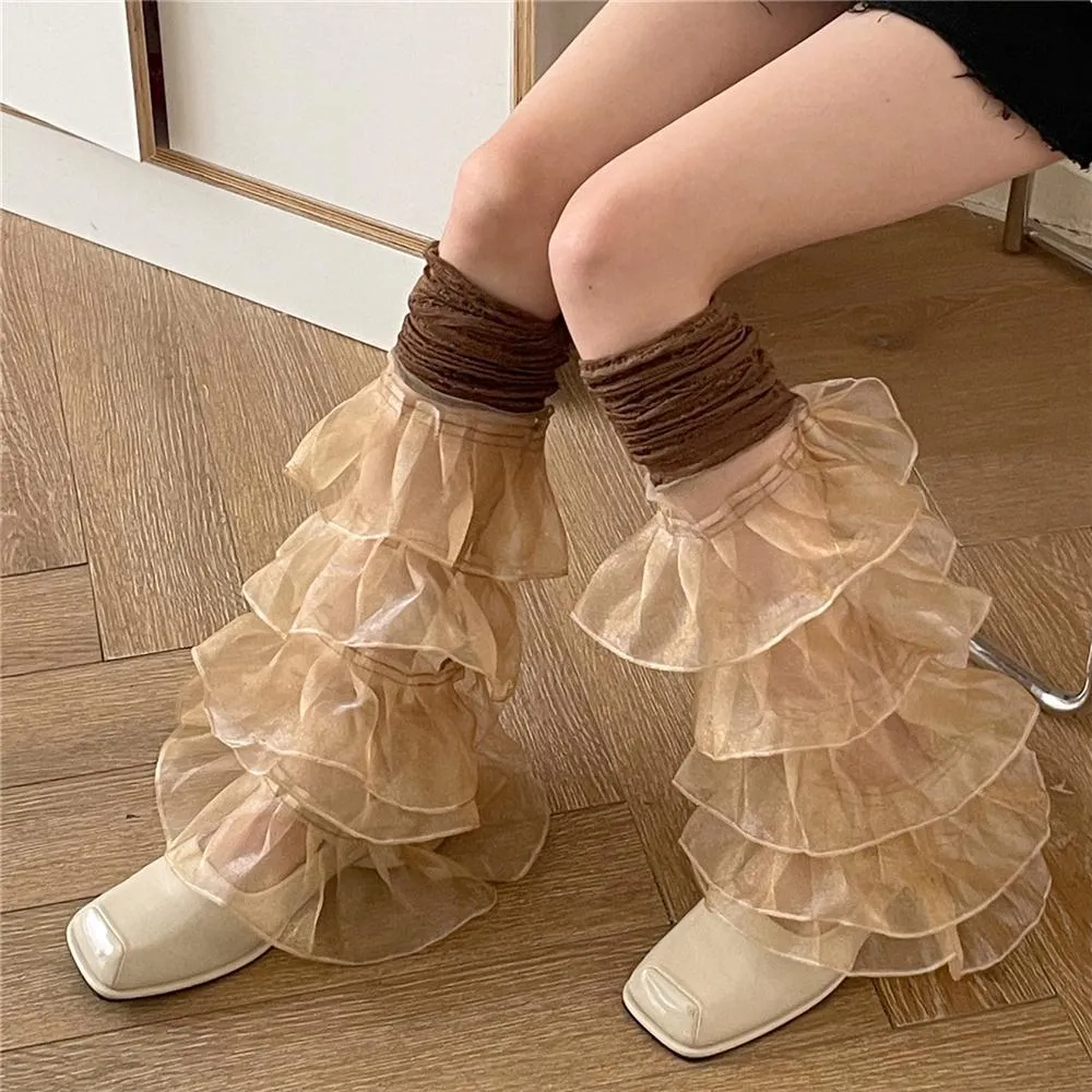Mary Lace Paneled Leg Cover Sweet Pleated Multi-Layer Leg Covers