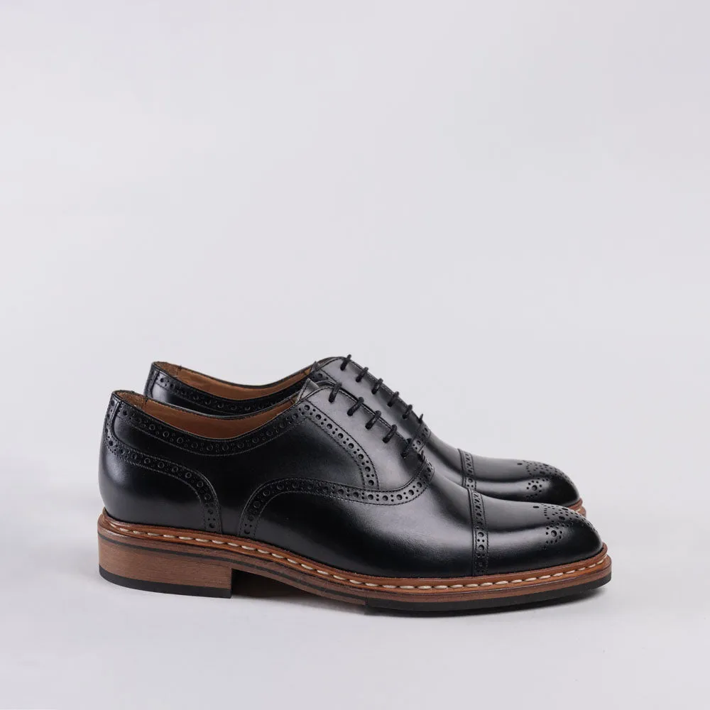 Men's Leather Full Brogue Oxford Shoes - Black