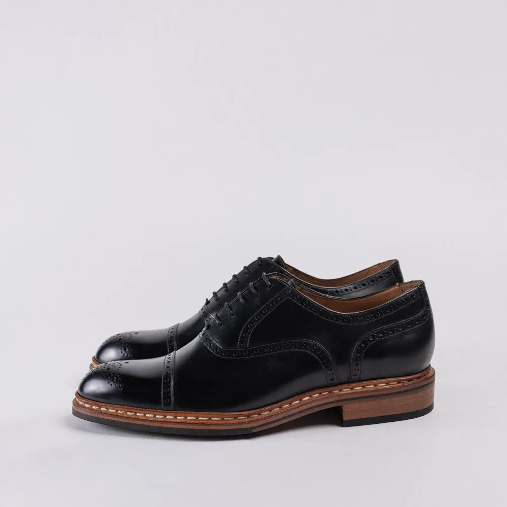 Men's Leather Full Brogue Oxford Shoes - Black