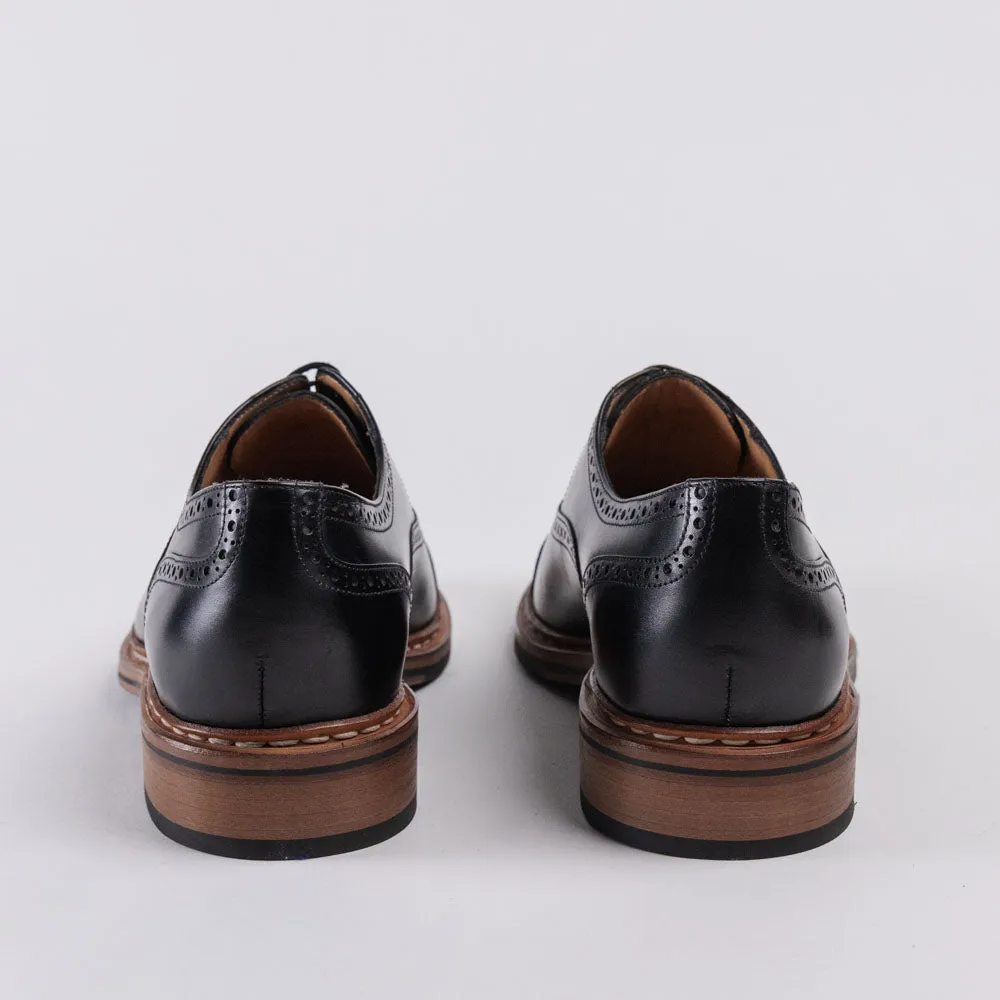 Men's Leather Full Brogue Oxford Shoes - Black