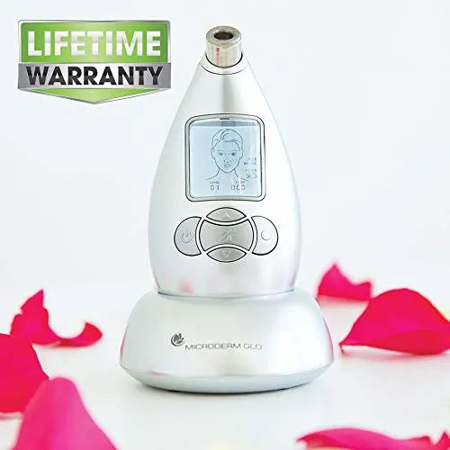 Microderm GLO Complete Skincare Package Includes Diamond Microdermabrasion System, Premium, Fine, Massage Tips, 10mm Filters 100 pack, Peptide Complex Serum & Sonic Facial Cleansing Brush (Silver)