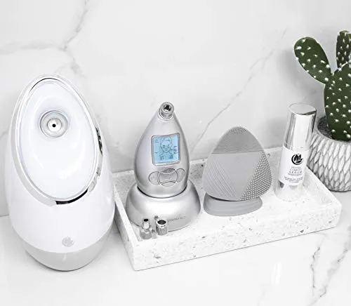Microderm GLO Complete Skincare Package Includes Diamond Microdermabrasion System, Premium, Fine, Massage Tips, 10mm Filters 100 pack, Peptide Complex Serum & Sonic Facial Cleansing Brush (Silver)