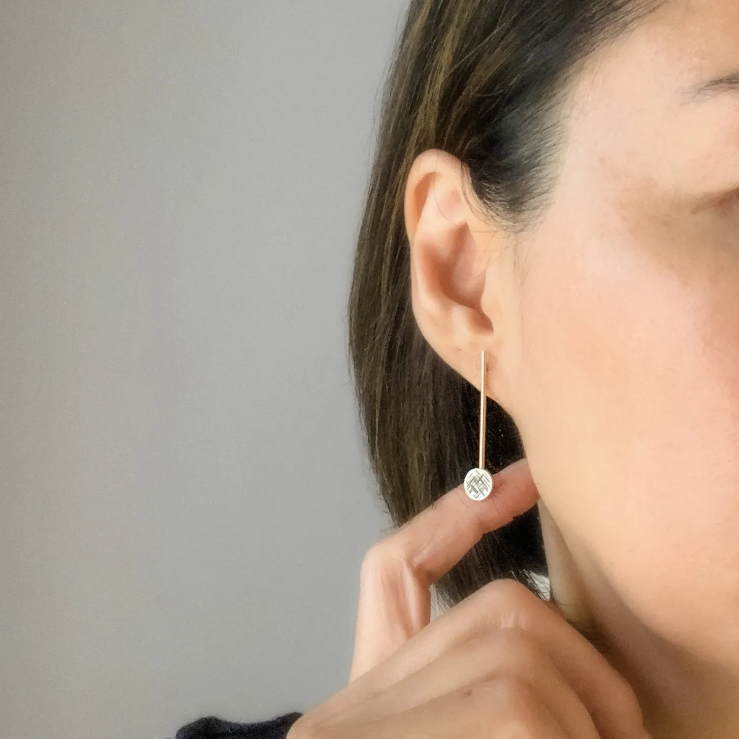 Modern Mixed Silver and Gold Abstract Geometric Post Earrings - PENDULUM