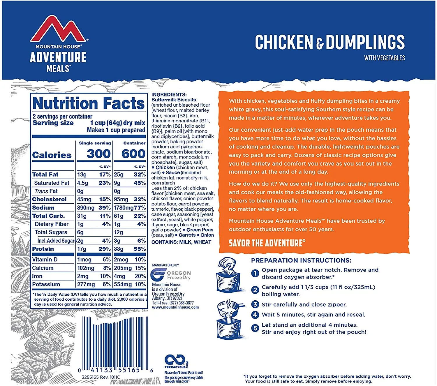 Mountain House Chicken & Dumplings Freeze Dried Meal, 2 Servings, Pouch