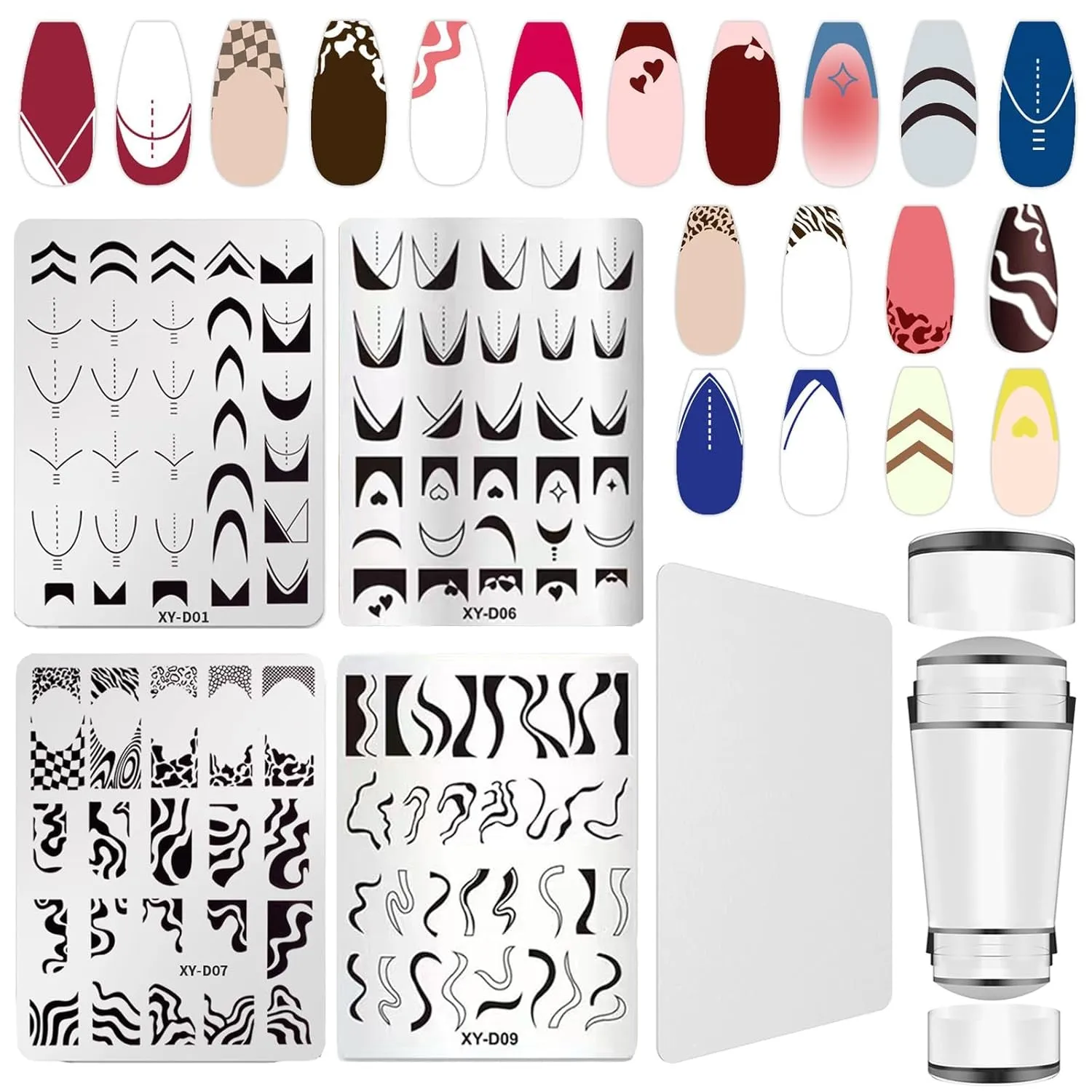 Nail Art Stamper, Clear Silicone Stamping Jelly with Scraper, Transparent Visible Body, No Misplacement for DIY Nail Decor, Home Manicure Starter Tool Salon, French Tip Stamp, 200-Time Using (Clear)
